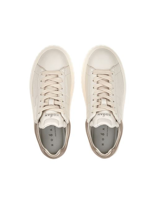 Sneakers da donna in pelle con dettagli oro H laterale tono su tono color avorio. HOGAN | HXW6450FC60KU00GAN